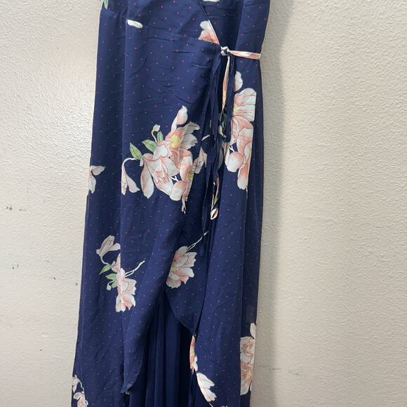 LULU'S Loiselle Navy Blue Floral Print Polka Dot Wrap Maxi Dress SZ S formal - Picture 9 of 11